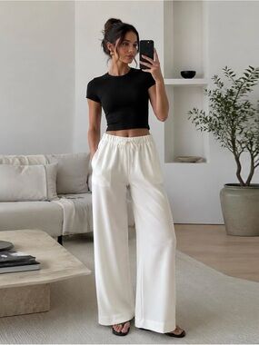 Abonlen Wide Leg Pants for Women Casual Flowy Crepe
Trousers Wrinkle Free Relaxe